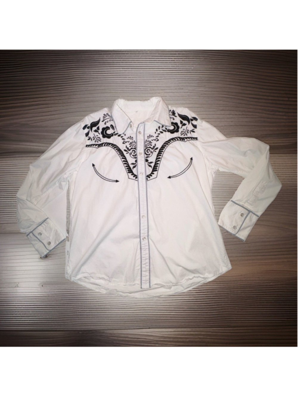 Men's Large White Western Wear Embroidered Long Sleeve Button Down Cowboy Shirt